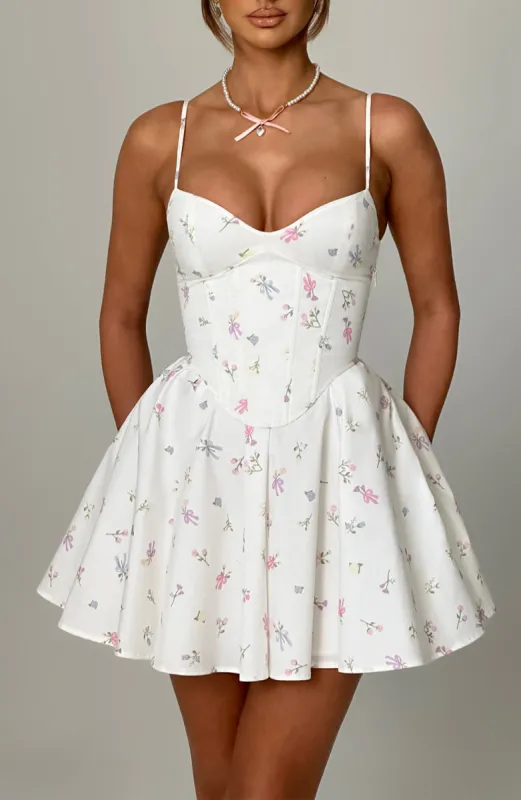 Analeigh Mini Dress - White Multi Floral Print sold by Babyboo Fashion