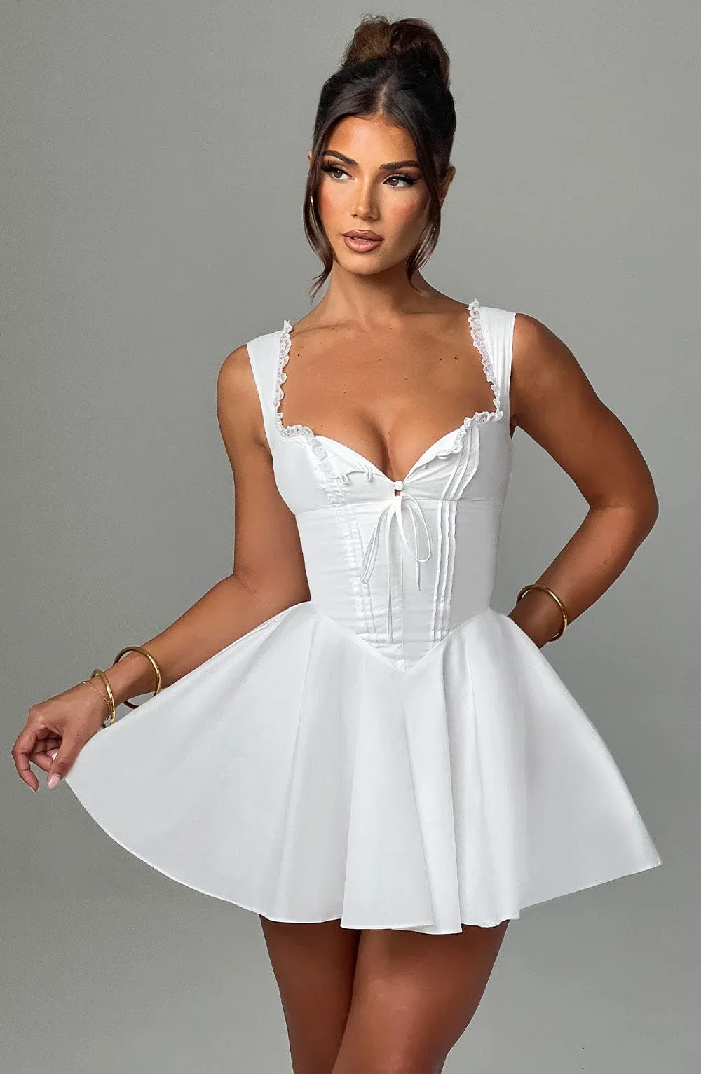 bubble white mini dress Women's Smile & Stay Strapless Bubble Hem Mini Dress in White
