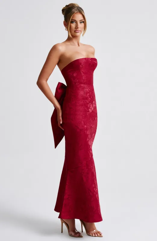 bandeau mini dress Tannesa Bandeau Mini Dress in Deep Red Satin