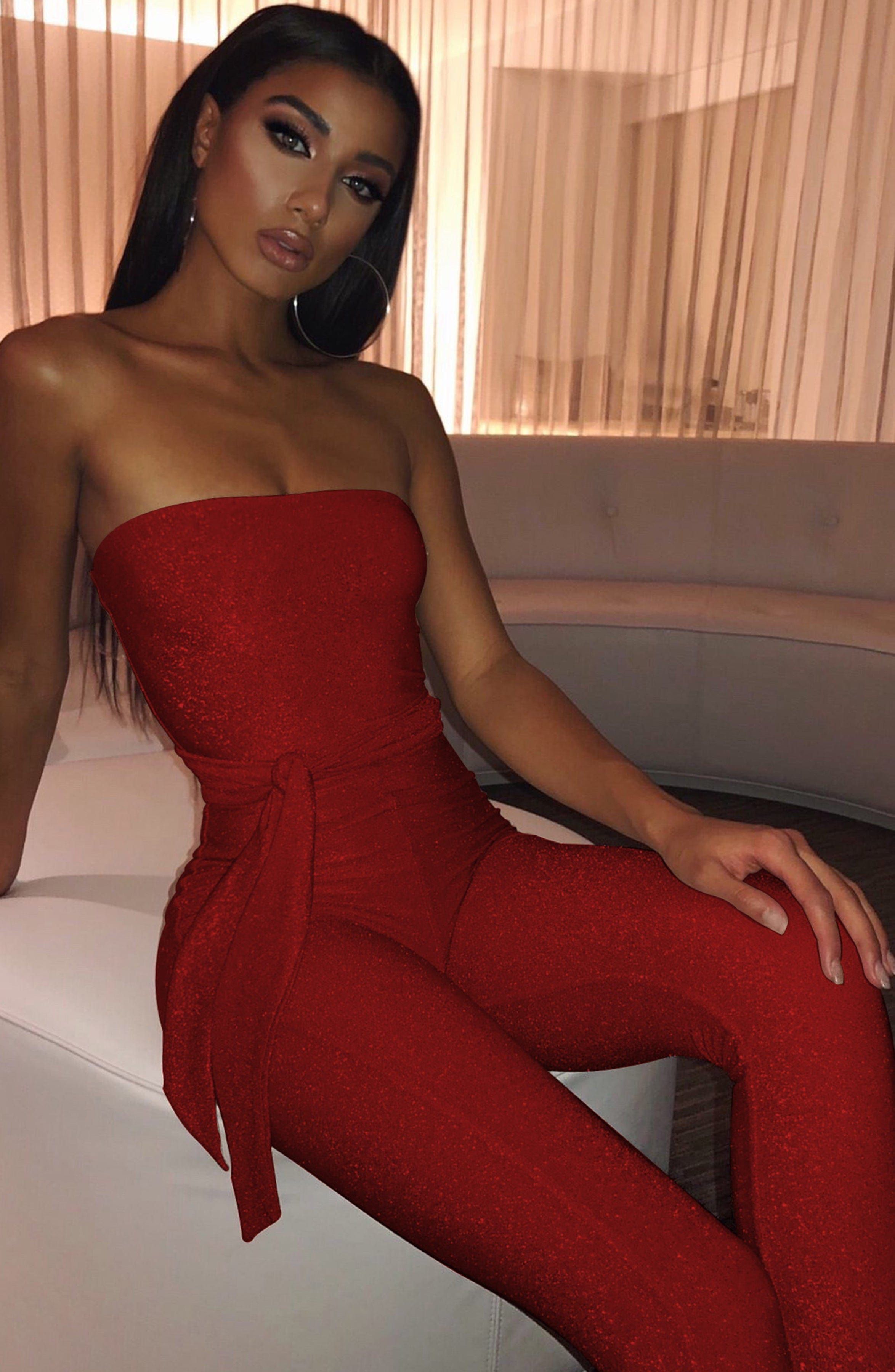 Kylia Jumpsuit - Red Sparkle sold by Babyboo Fashion