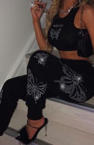 Sasha Diamante Trackpants - Black sold by Babyboo Fashion