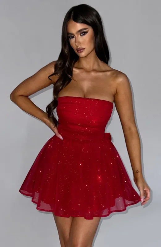 Katrina Mini Dress - Red Sparkle sold by Babyboo Fashion