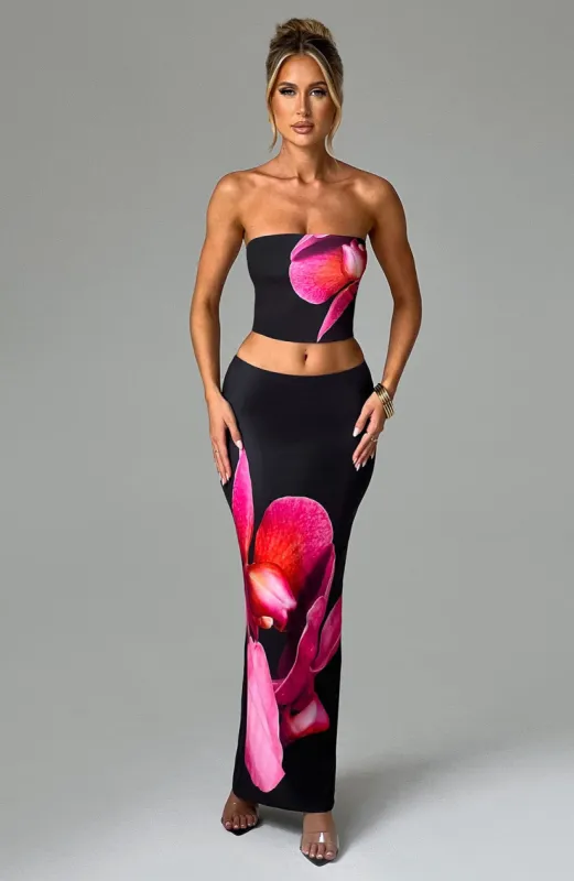 Allegra Maxi Skirt - Black Floral Print sold by Babyboo Fashion