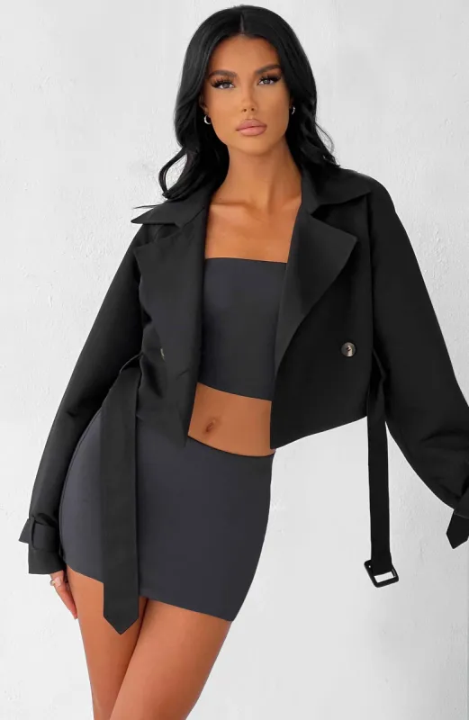 Caprice Cropped Trench Coat - Black sold by Babyboo Fashion