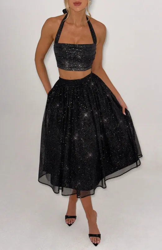 Alani Midi Skirt - Black Sparkle sold by Babyboo Fashion