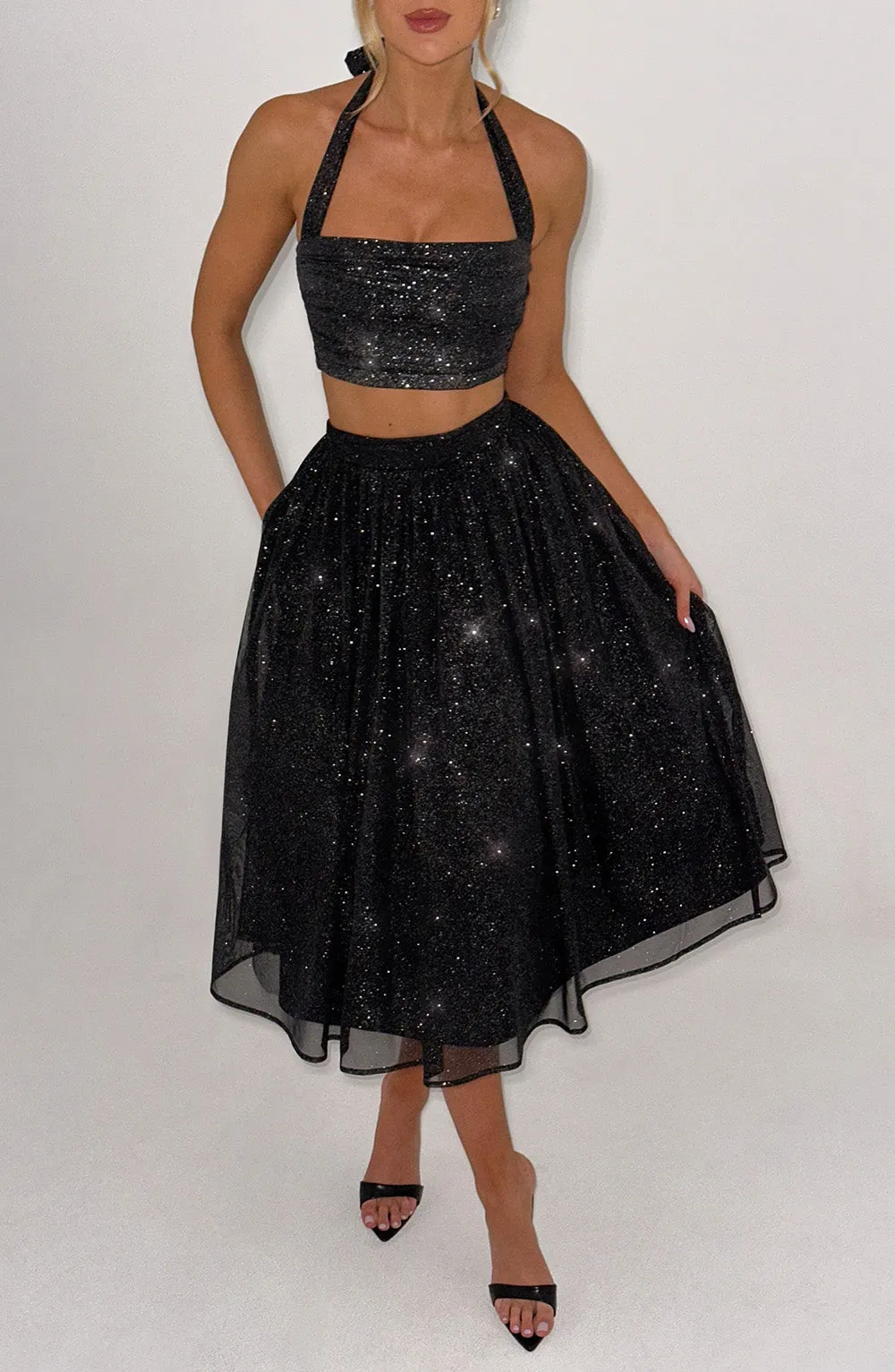 Alani Midi Skirt - Black Sparkle sold by Babyboo Fashion
