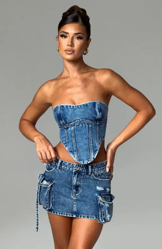 Billie Mini Skirt - Dark Wash sold by Babyboo Fashion