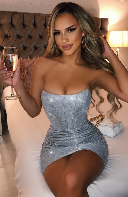 Cindy Mini Dress - Silver Sparkle sold by Babyboo Fashion