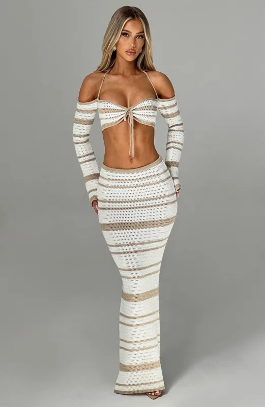 Georgia Maxi Skirt - Beige/White made by Babyboo Fashion