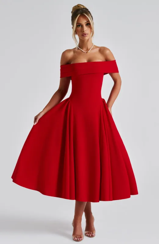 Miranda Midi Dress - Red sold by Babyboo Fashion