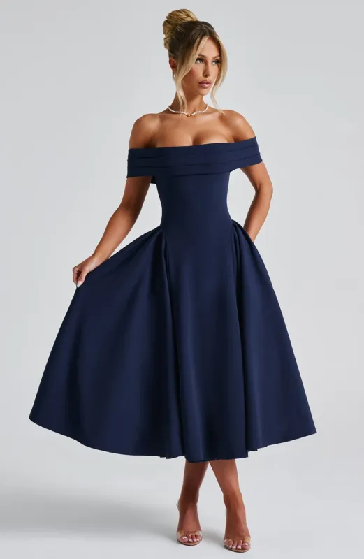 Miranda Midi Dress - Navy sold by Babyboo Fashion