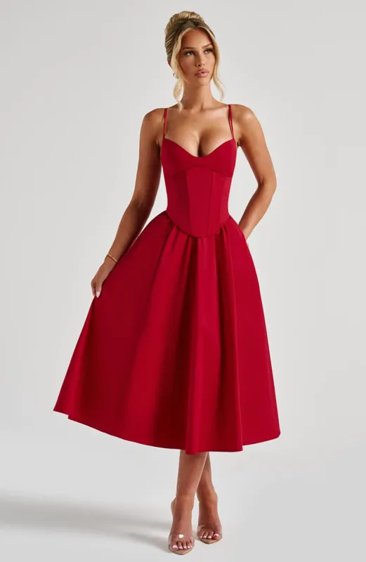 Mariella Midi Dress - Red sold by Babyboo Fashion