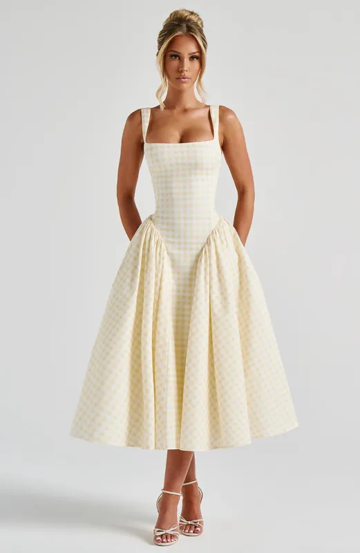 Sherrie Midi Dress - Lemon Gingham sold by Babyboo Fashion