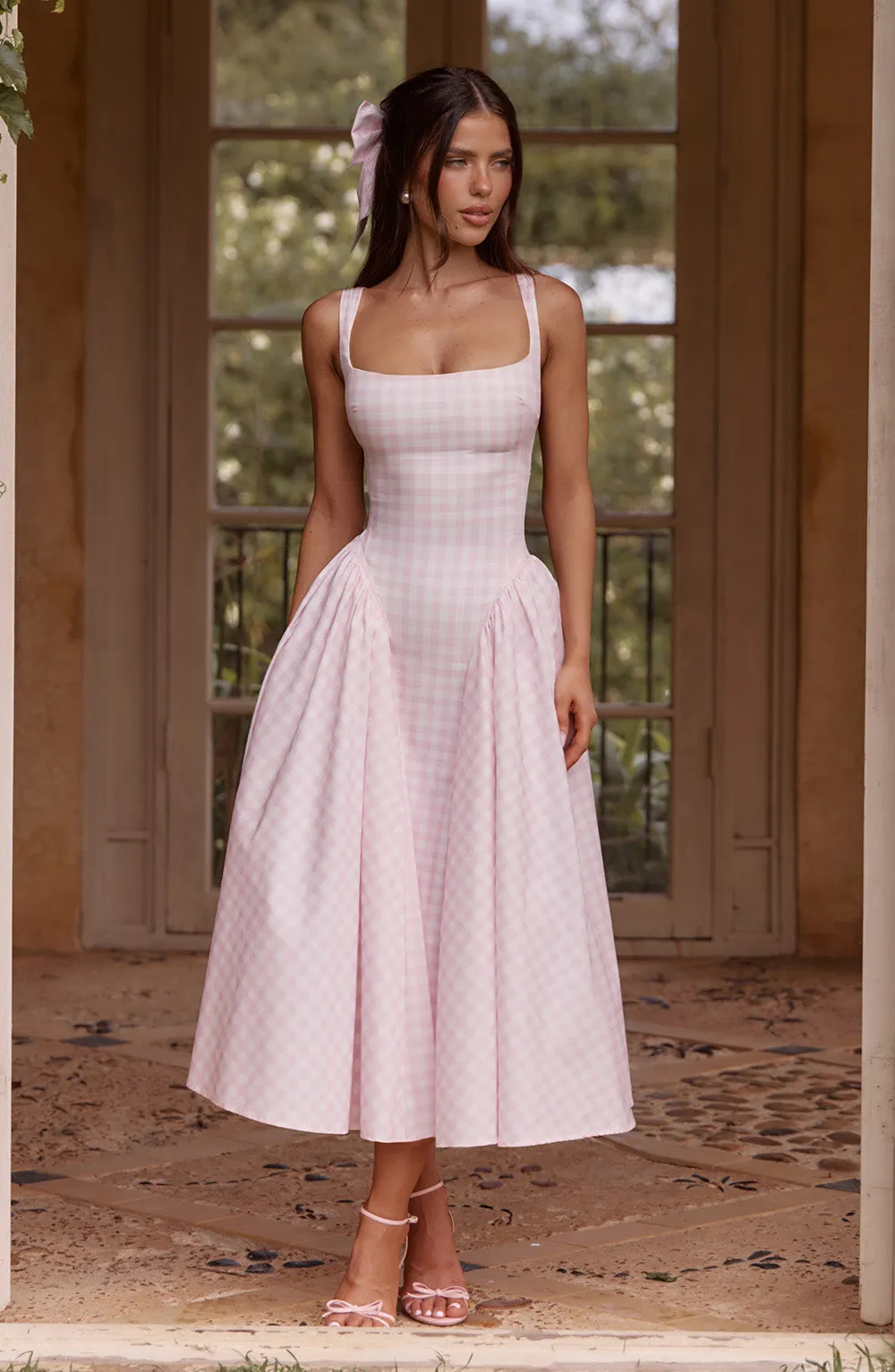 Sherrie Midi Dress - Blush Gingham sold by Babyboo Fashion