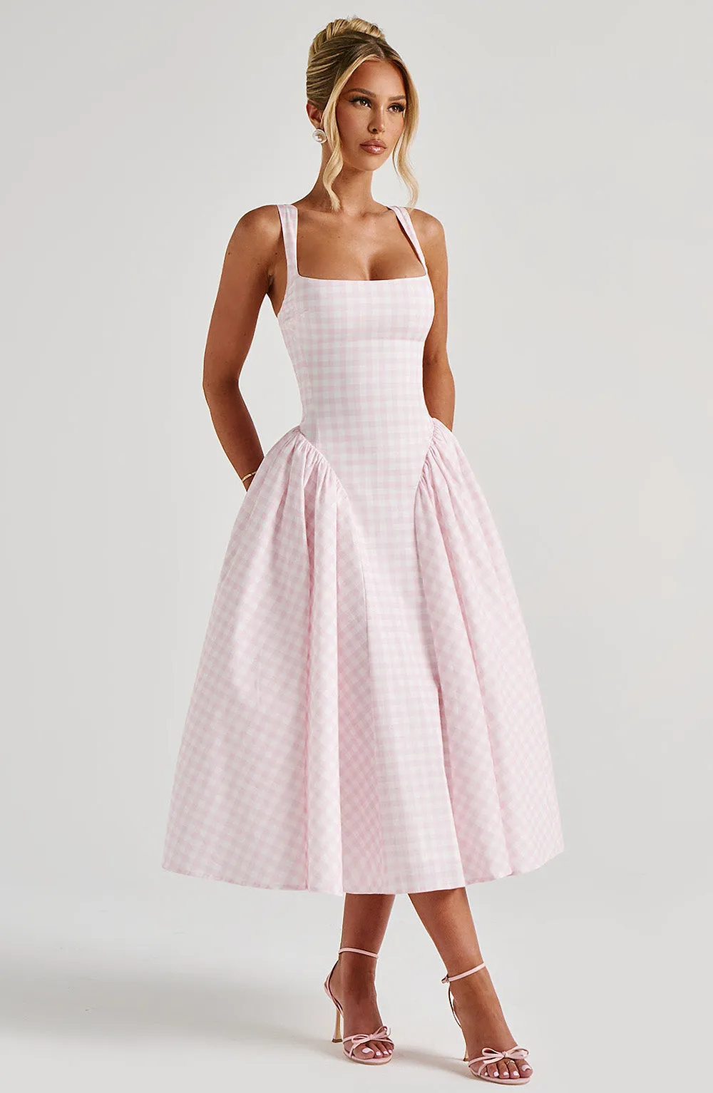 Sherrie Midi Dress - Blush Gingham sold by Babyboo Fashion product image thumbnail 5