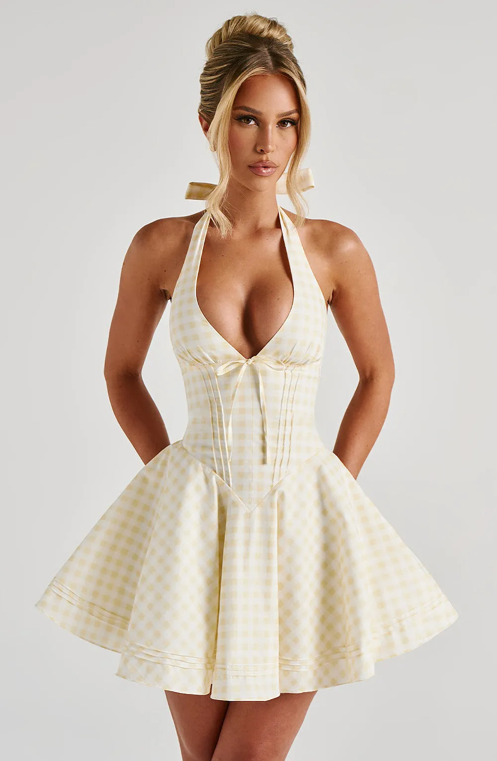 Doris Mini Dress - Lemon Gingham sold by Babyboo Fashion