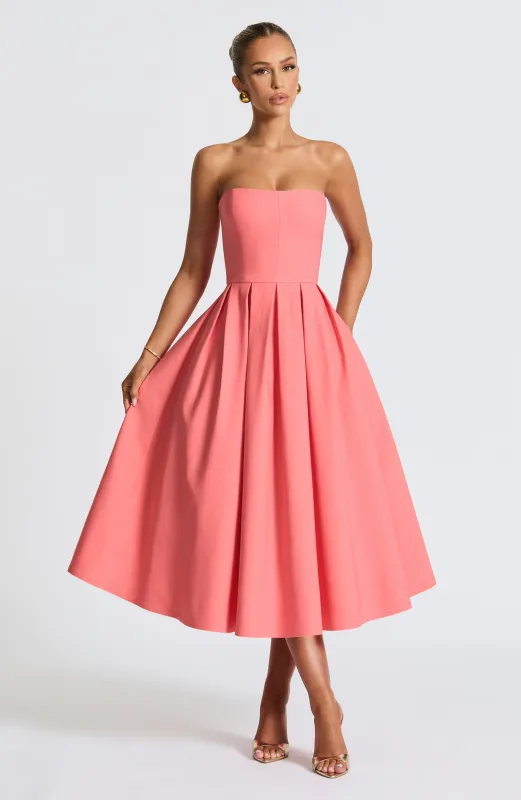 Edith Midi Dress - Coral Pink sold by Babyboo Fashion