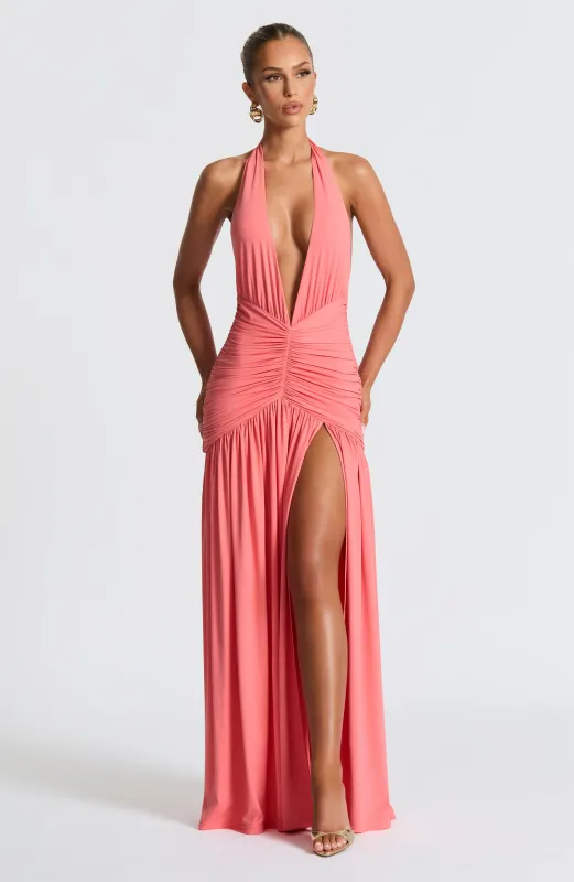 Melania Maxi Dress - Coral Pink sold by Babyboo Fashion