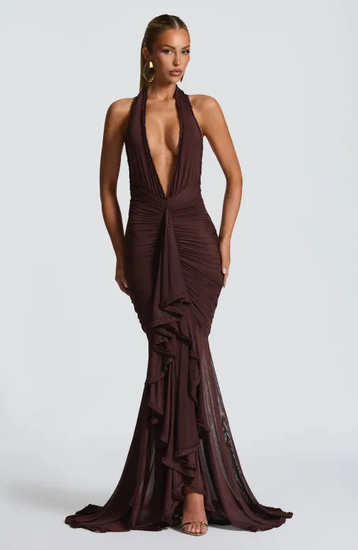 Janessa Maxi Dress - Plum Brown sold by Babyboo Fashion
