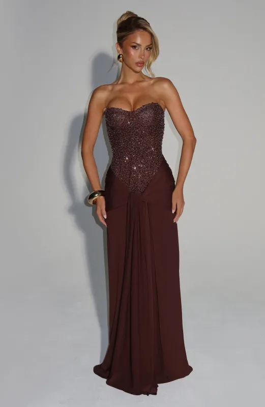 Carina Maxi Dress - Plum Brown sold by Babyboo Fashion