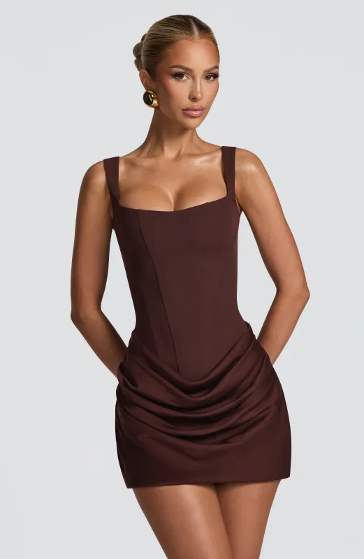 Cornelia Mini Dress - Plum Brown sold by Babyboo Fashion