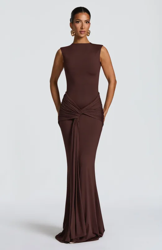 Lorenza Maxi Dress - Plum Brown sold by Babyboo Fashion