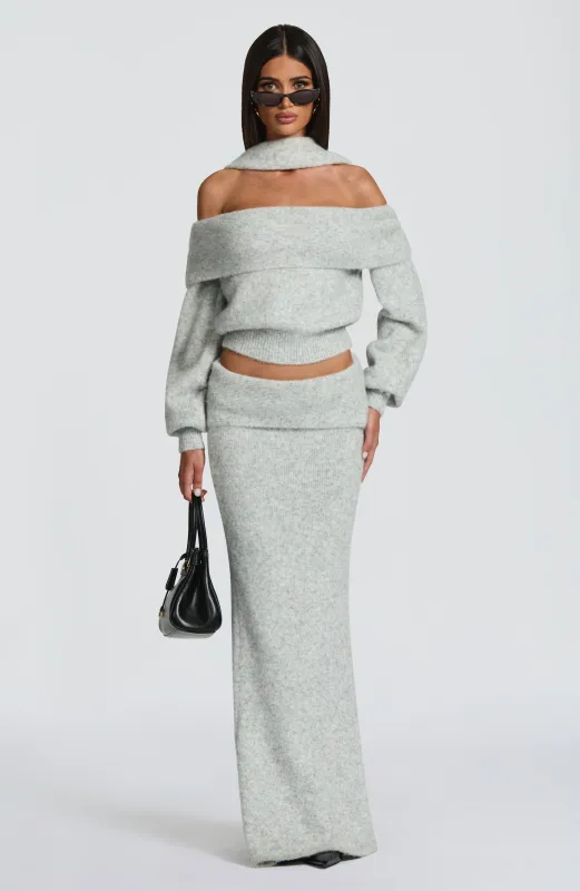 Andie Maxi Skirt - Light Grey Marl sold by Babyboo Fashion