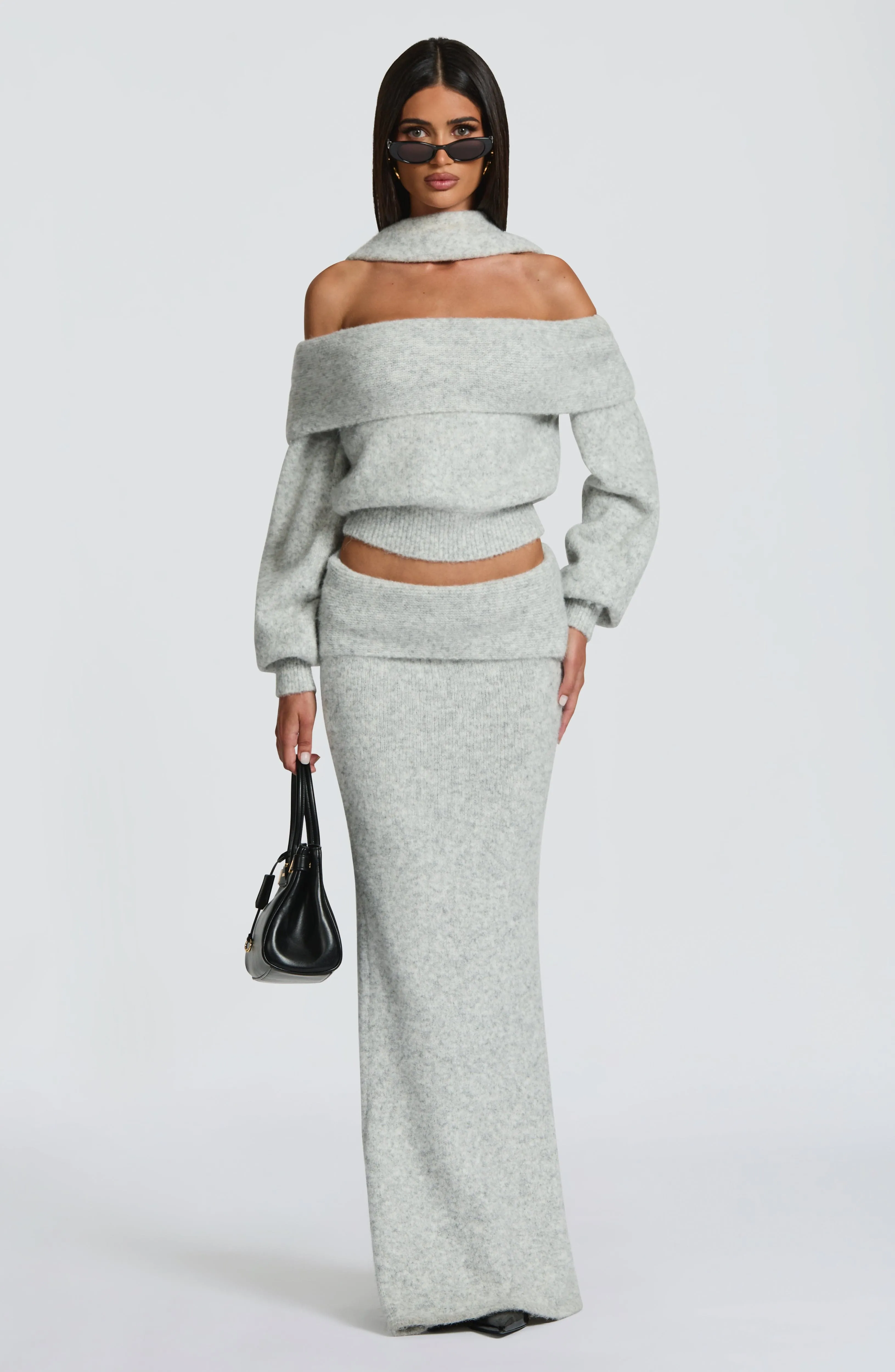 Andie Maxi Skirt - Light Grey Marl sold by Babyboo Fashion