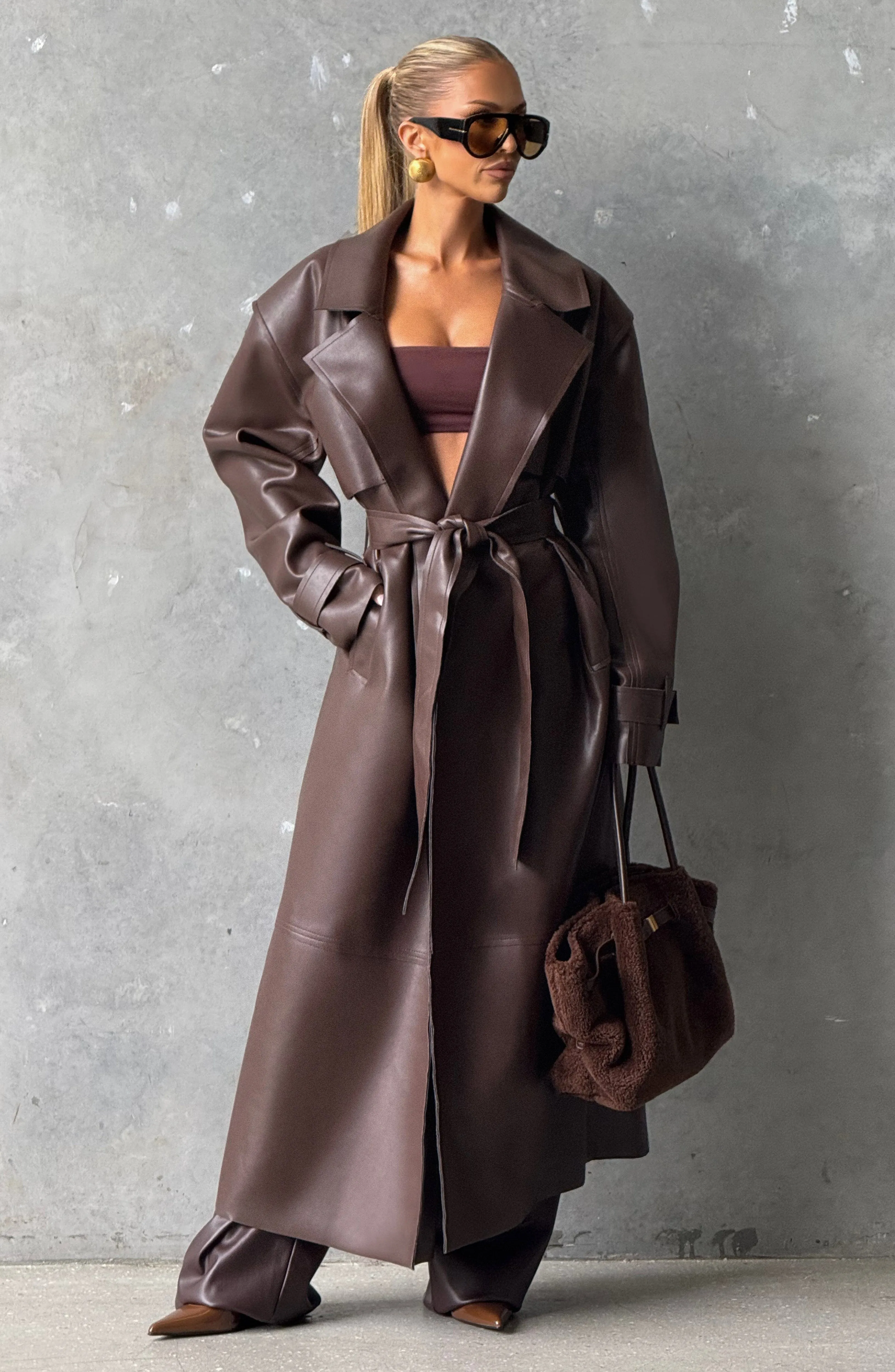 Bridget Trench Coat - Plum Brown sold by Babyboo Fashion