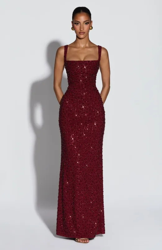 Calanthe Maxi Dress - Burgundy Sparkle made by Babyboo Fashion