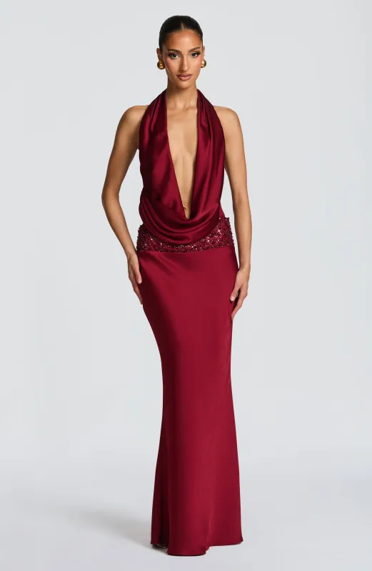 Ira Maxi Skirt - Burgundy sold by Babyboo Fashion