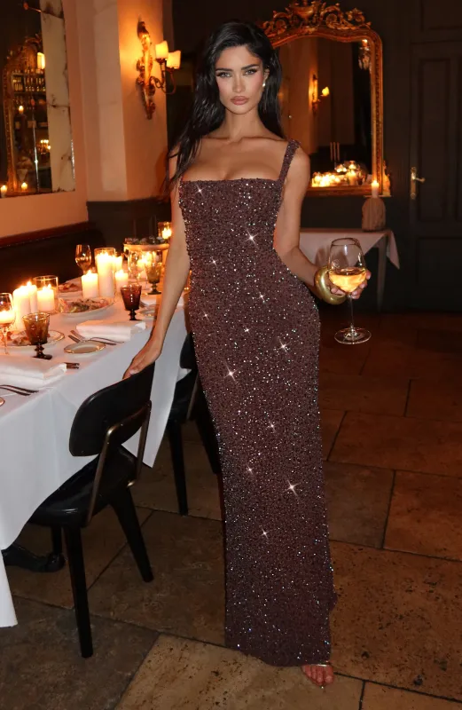 Calanthe Maxi Dress - Plum Brown Sparkle made by Babyboo Fashion