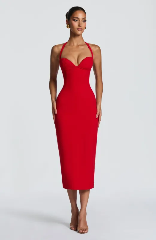 Cassia Midi Dress - Red sold by Babyboo Fashion
