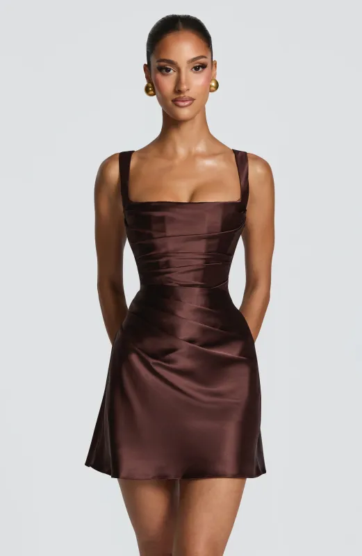Calanthe Mini Dress - Plum Brown made by Babyboo Fashion