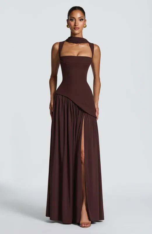 Tullulah Maxi Dress - Plum Brown sold by Babyboo Fashion