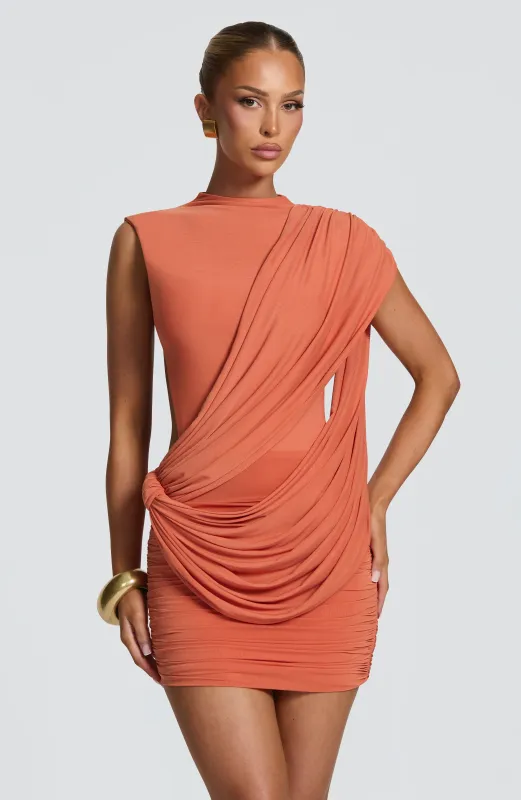 Mireya Mini Dress - Burnt Orange made by Babyboo Fashion