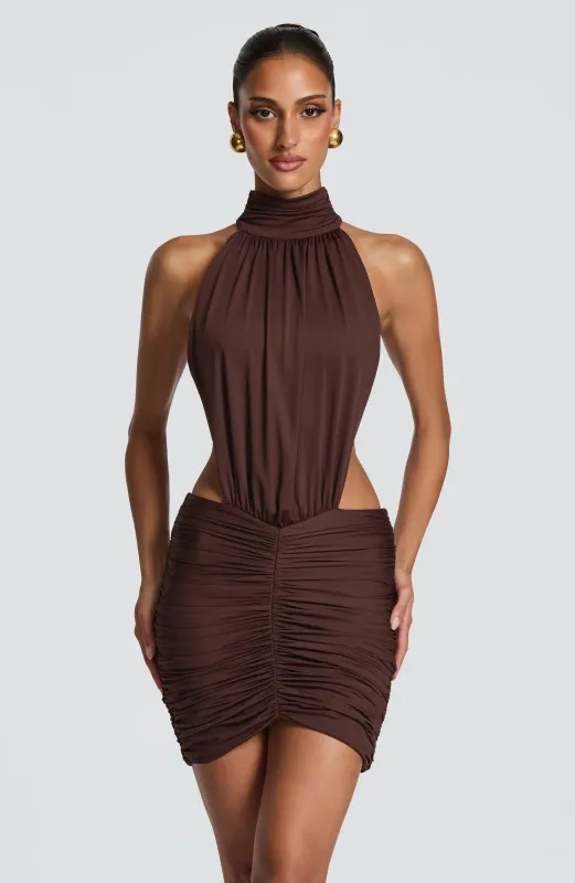 Thekla Mini Dress - Plum Brown made by Babyboo Fashion
