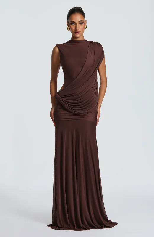 Mireya Maxi Dress - Plum Brown made by Babyboo Fashion
