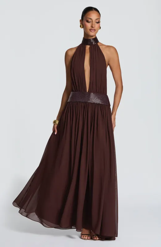 Rosalina Maxi Dress - Plum Brown made by Babyboo Fashion