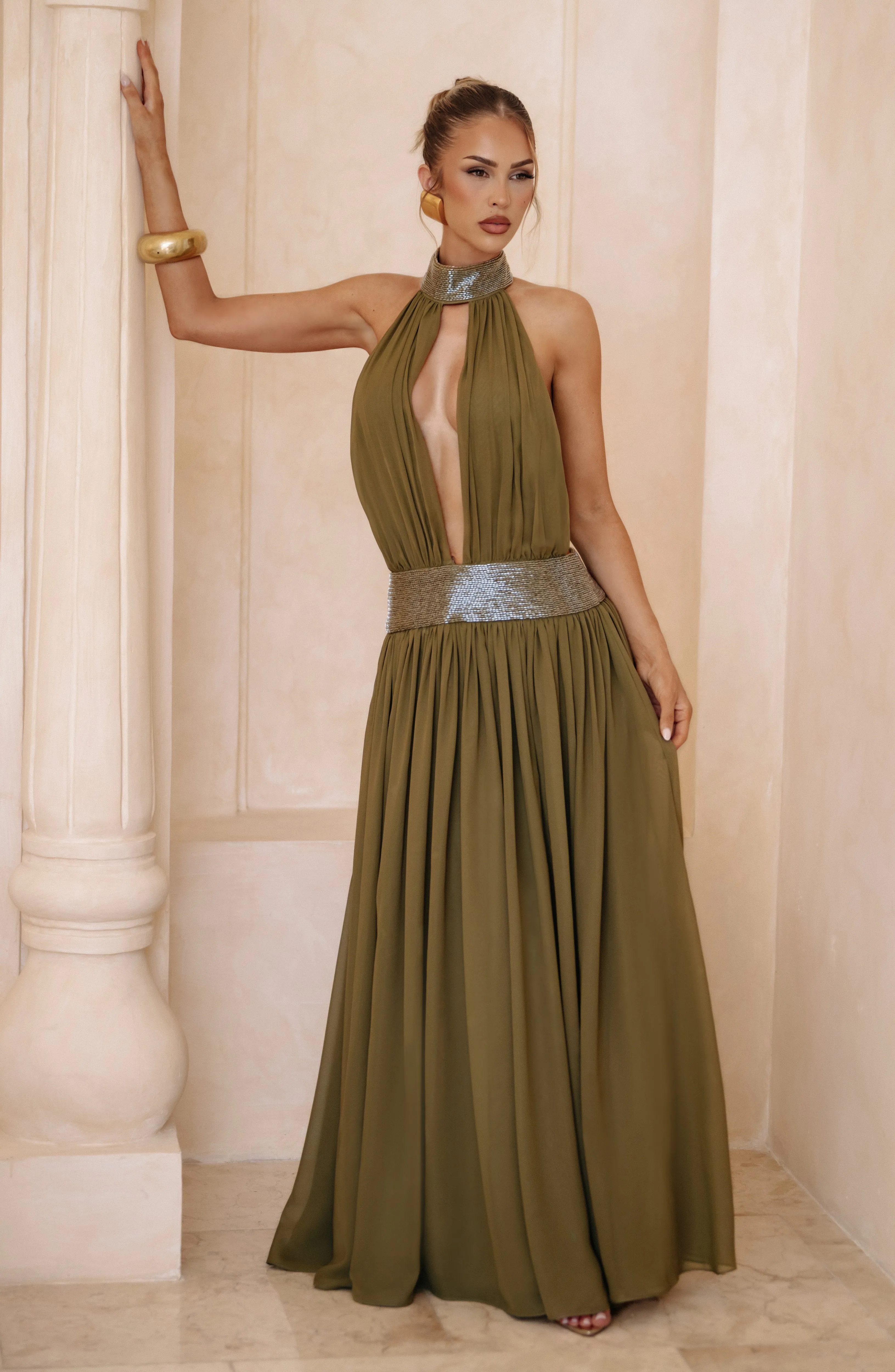 Rosalina Maxi Dress - Deep Olive sold by Babyboo Fashion