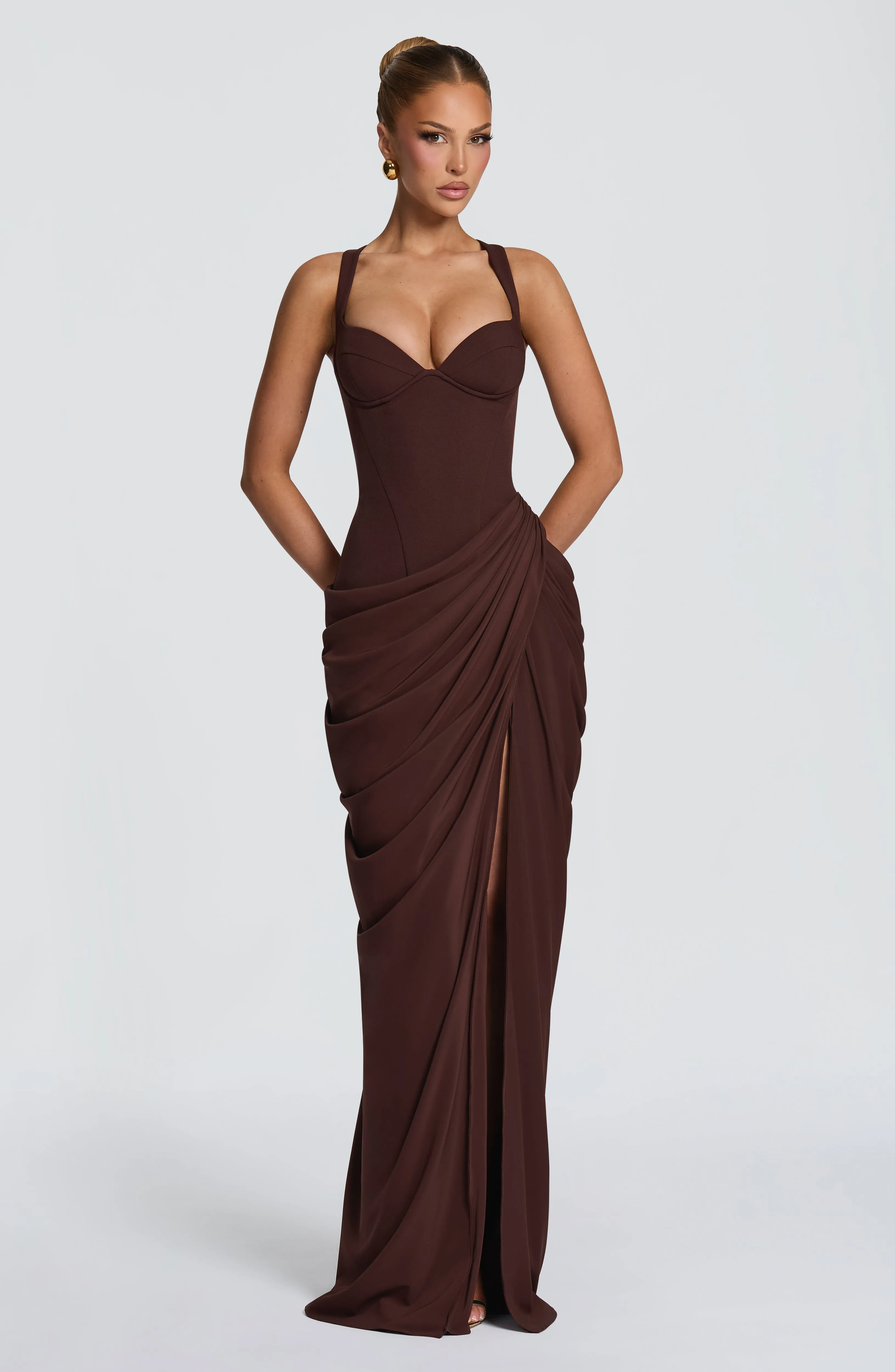 Elara Maxi Dress - Plum Brown sold by Babyboo Fashion