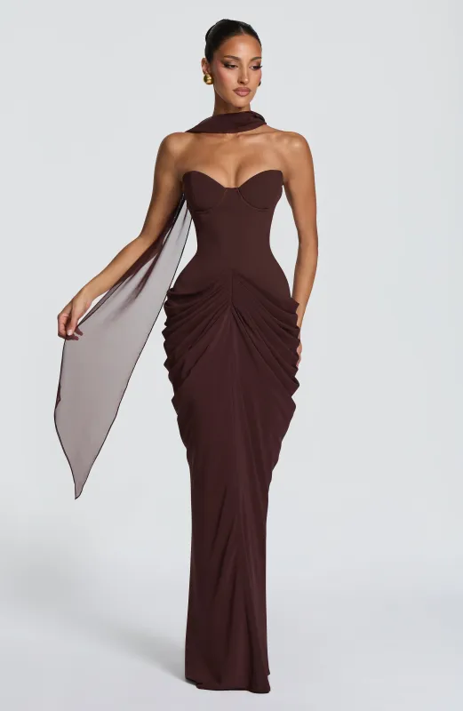 Chiara Maxi Dress - Plum Brown made by Babyboo Fashion