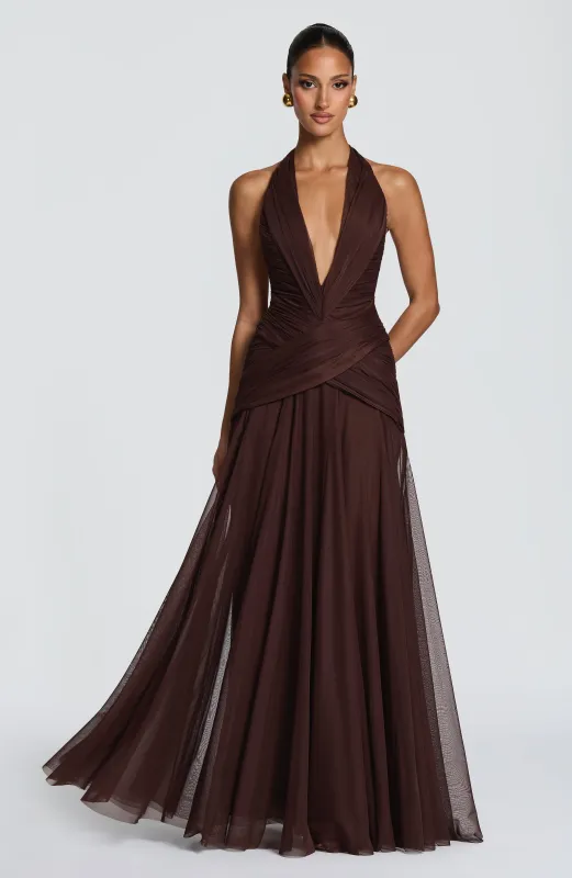 Cleo Maxi Dress - Plum Brown made by Babyboo Fashion
