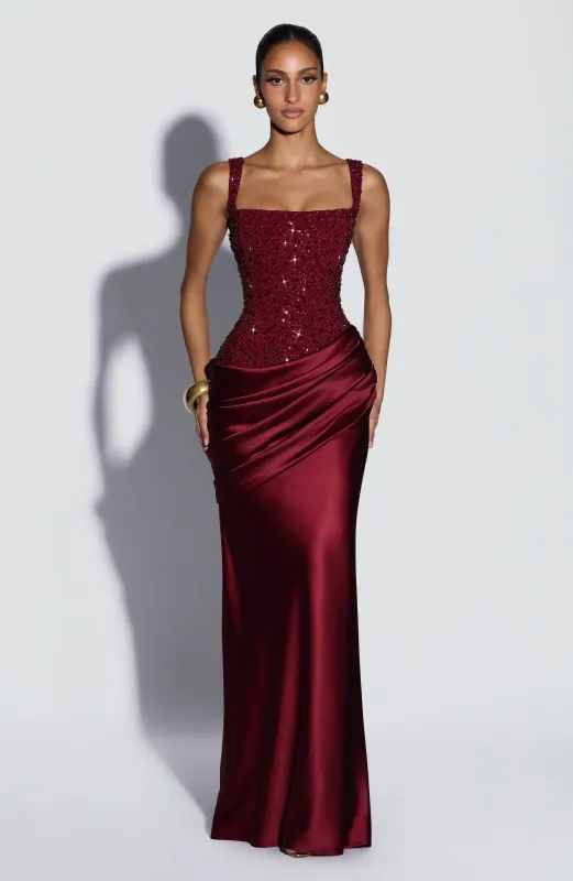 Alexandria Maxi Dress - Burgundy made by Babyboo Fashion