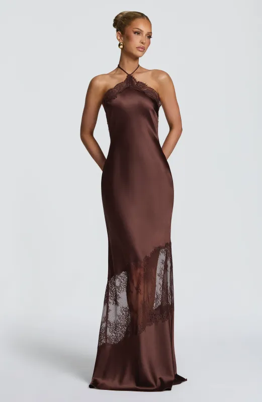 Agnetha Maxi Dress - Plum Brown made by Babyboo Fashion