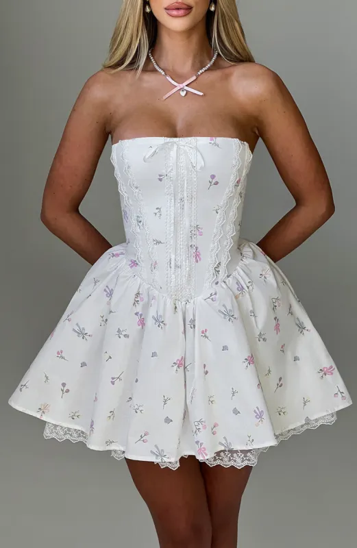 Evie Mini Dress - White Multi Floral Print sold by Babyboo Fashion