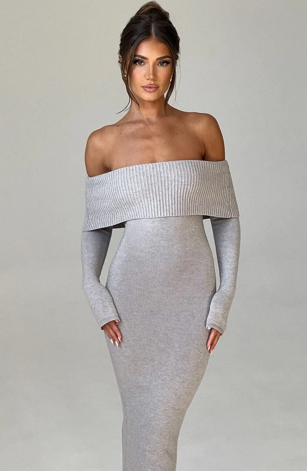 Beverley Knit Maxi Dress - Light Grey Marl sold by Babyboo Fashion product image thumbnail 5