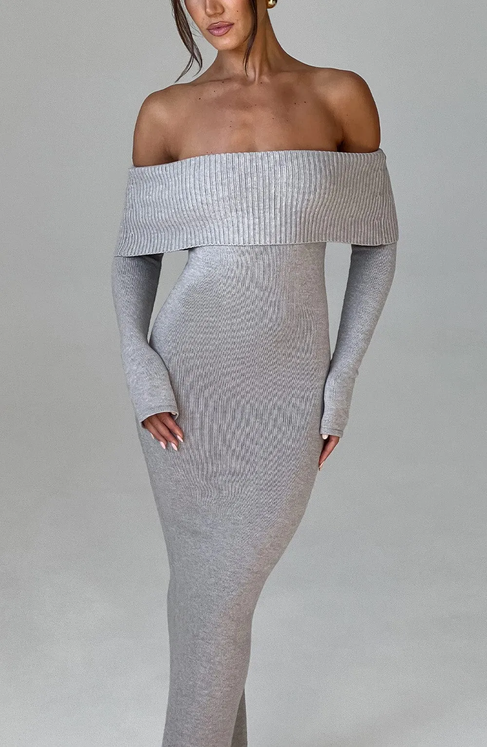 Beverley Knit Maxi Dress - Light Grey Marl sold by Babyboo Fashion product image thumbnail 4