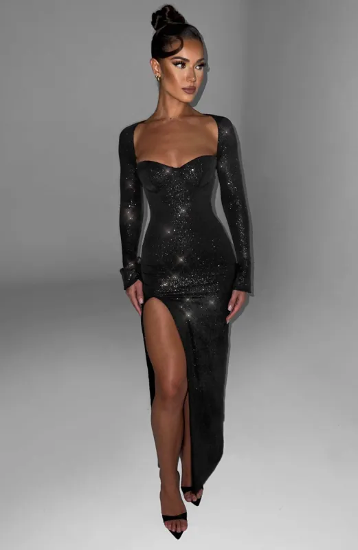 Nadia Maxi Dress - Black Sparkle sold by Babyboo Fashion