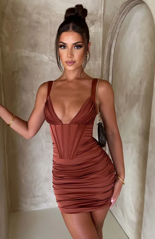 Izabella Mini Dress - Rust sold by Babyboo Fashion